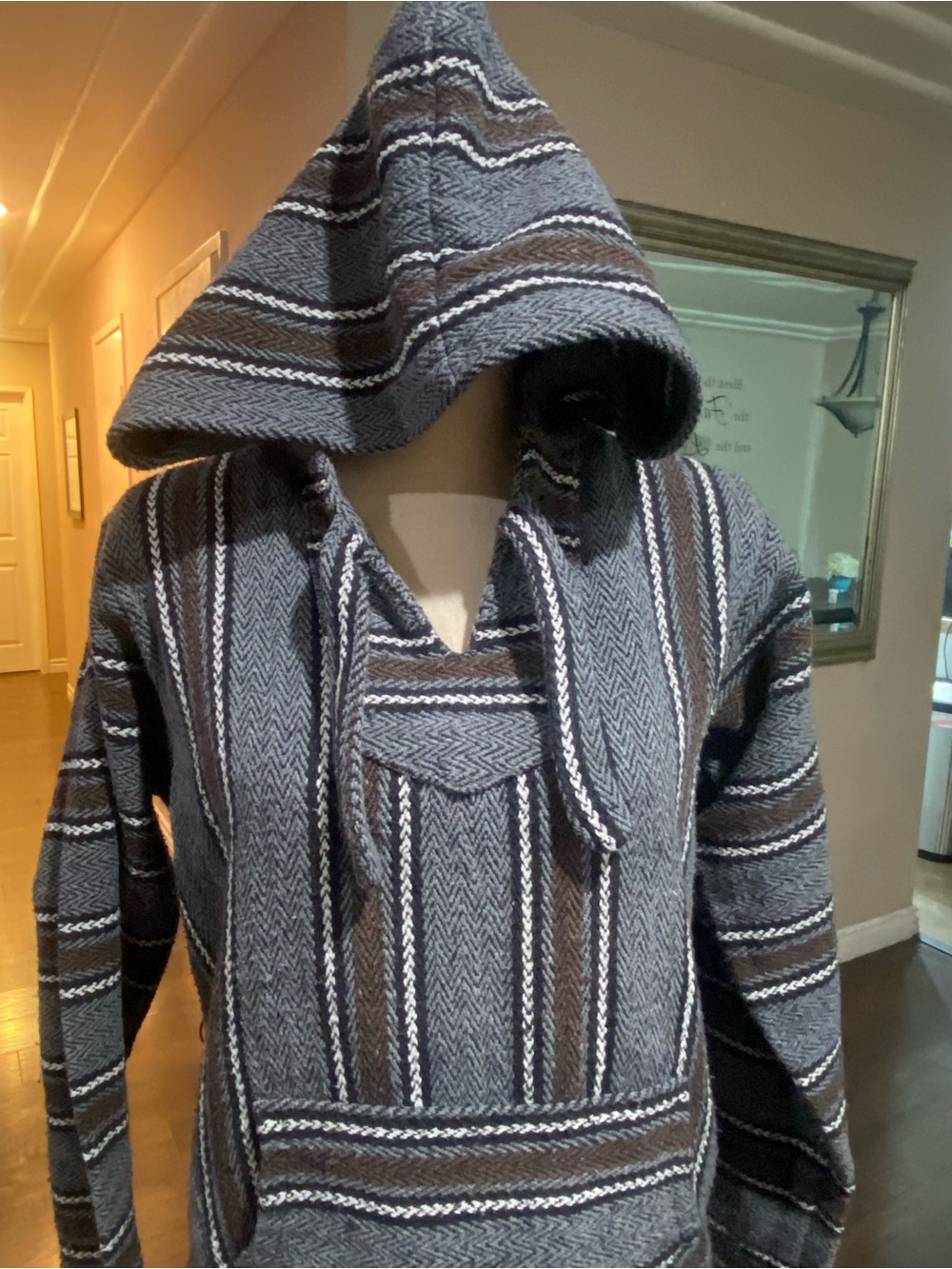 Retrofit Men's V-Neck Baja Sweater in Gray and Brown Stripe